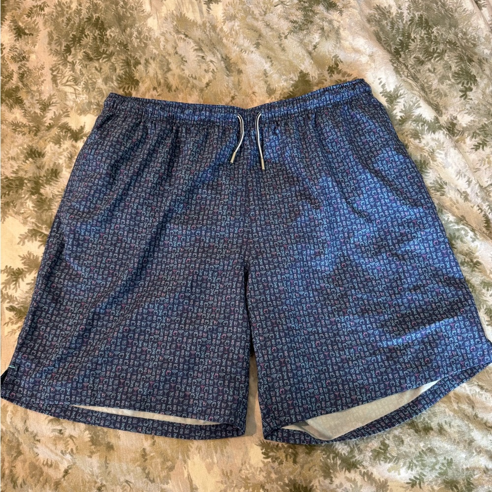 Peter Millar Blue Swim Trunks with Geometric Pattern
